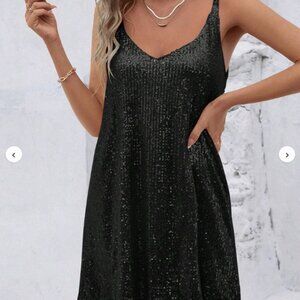Black sequin sleeveless party dress